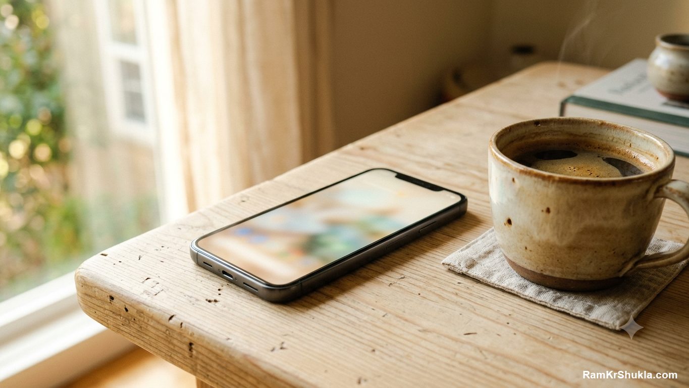 A phone on a table, conversational shopping with an AI assistant