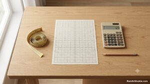 A measuring tape, graph paper and calculator on a desk, the ingredients of an interactive tool