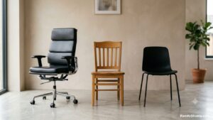 Three different chairs in a row, agency, freelancer and consultant