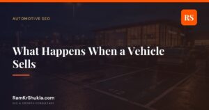 Empty marked parking bay on a wet dealership forecourt at dusk, illustrating a sold vehicle listing page left behind